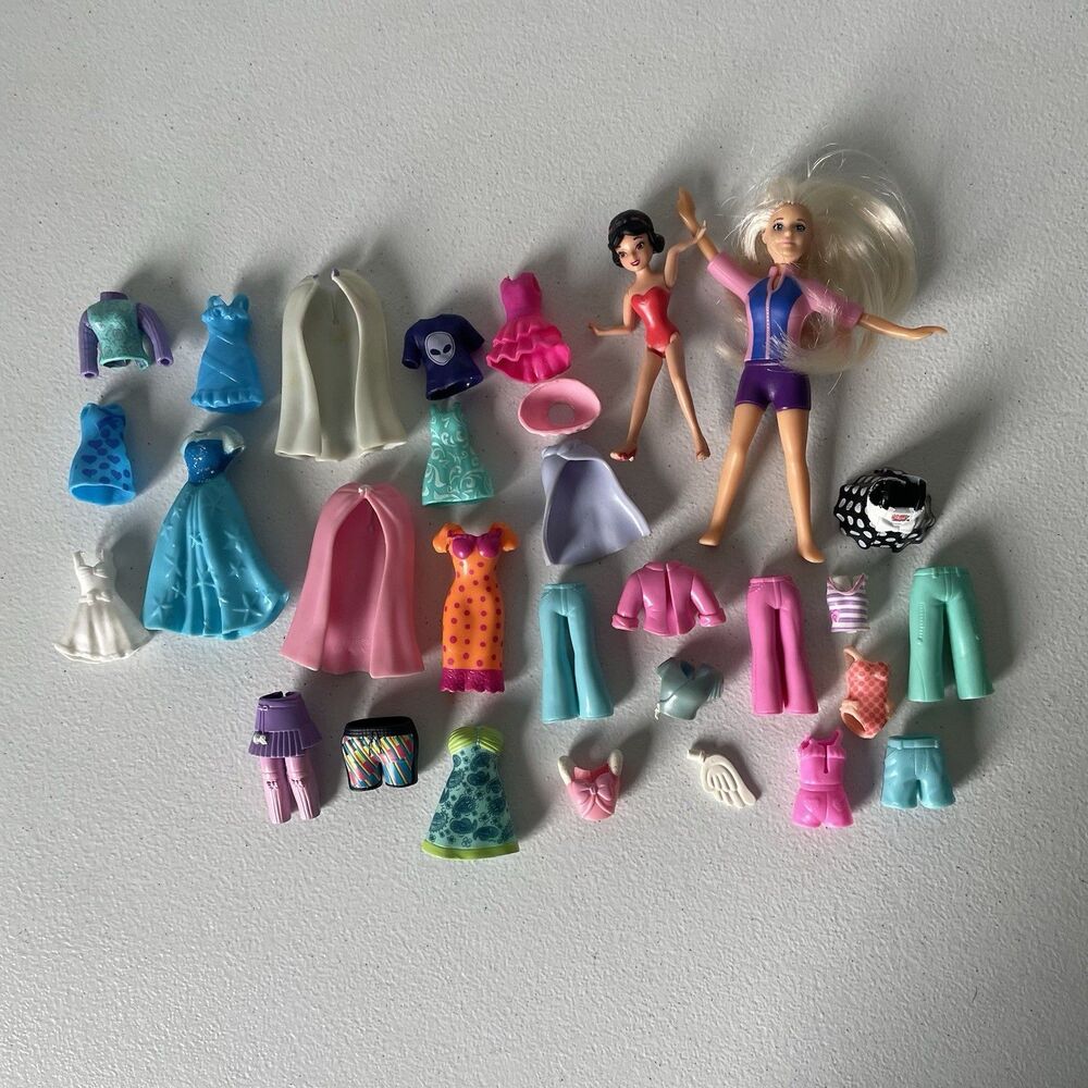 Vintage Polly Pocket + Doll Rubber Clothes Lot Dress Up Toy Figurine 28 Pieces